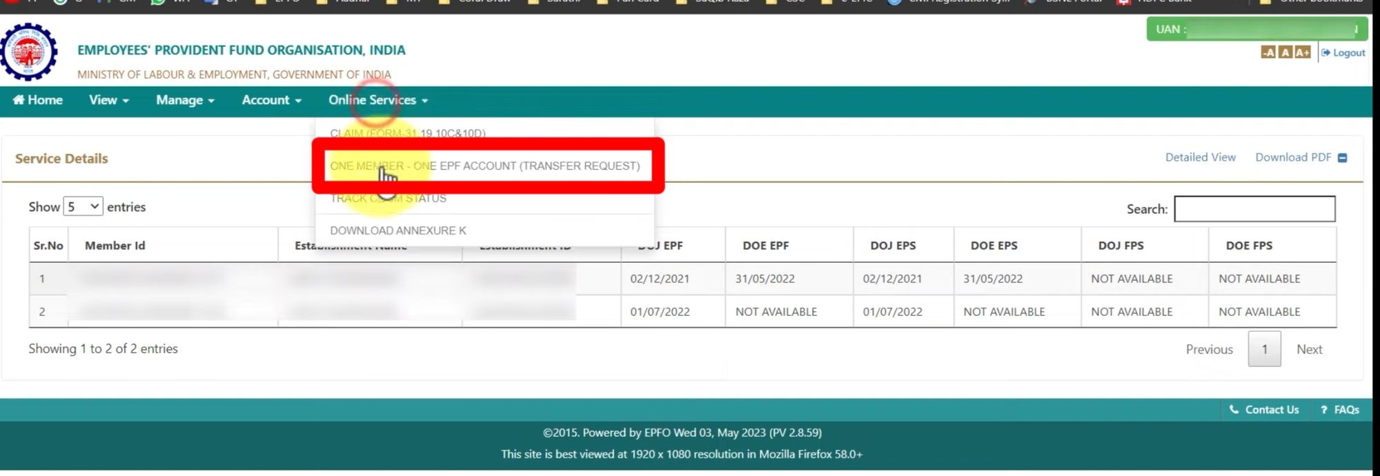 One Member – One EPF Account (Transfer Request)