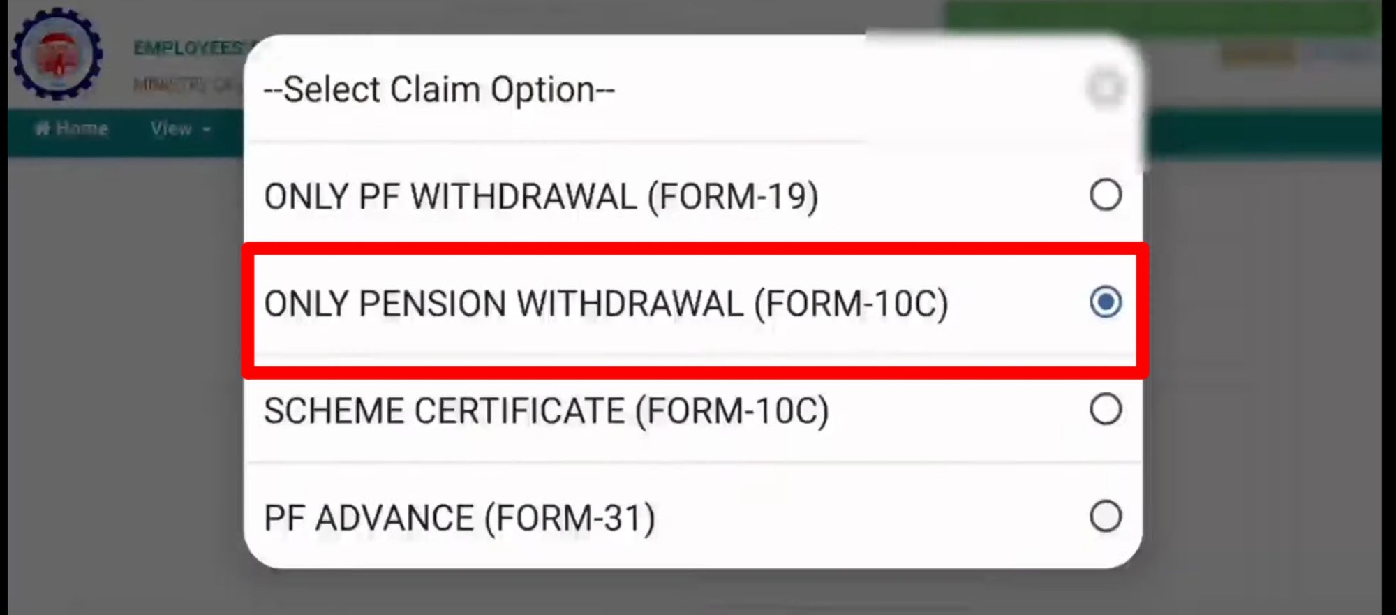 Only Pension withdrawal (Form 10 C