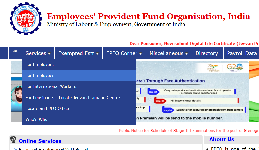 EPFO For Employees Section
